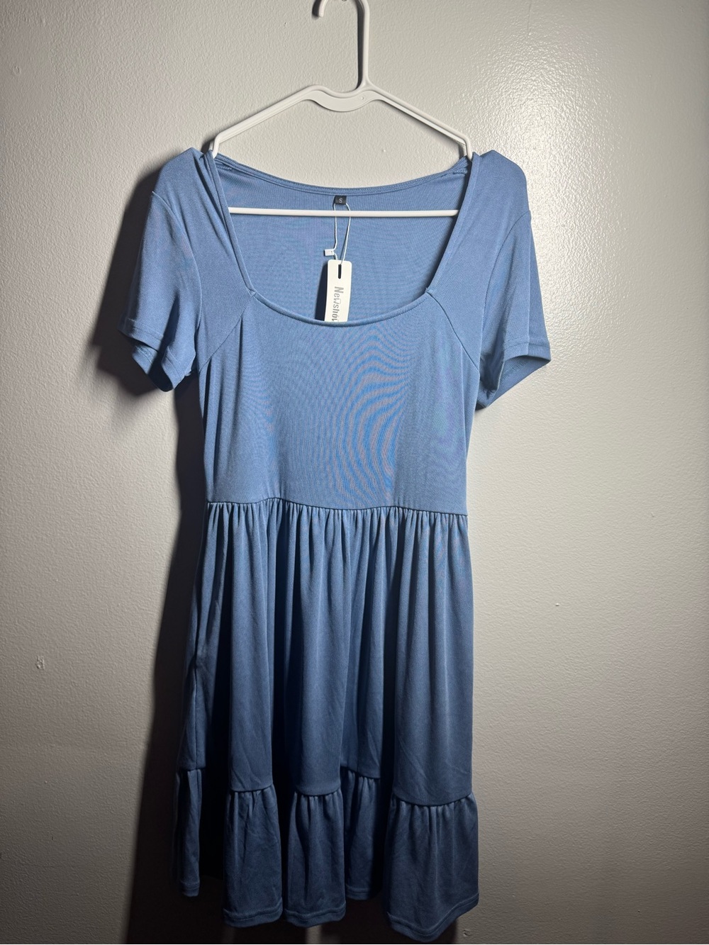 Light Blue Scoop Neck Tiered Casual Dress